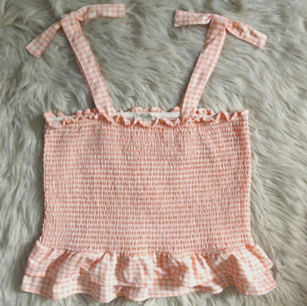 BUNDLE (2) Gingham Ruffle Bow Tube Shoulder Smocked Girly Summer Checked Shirred